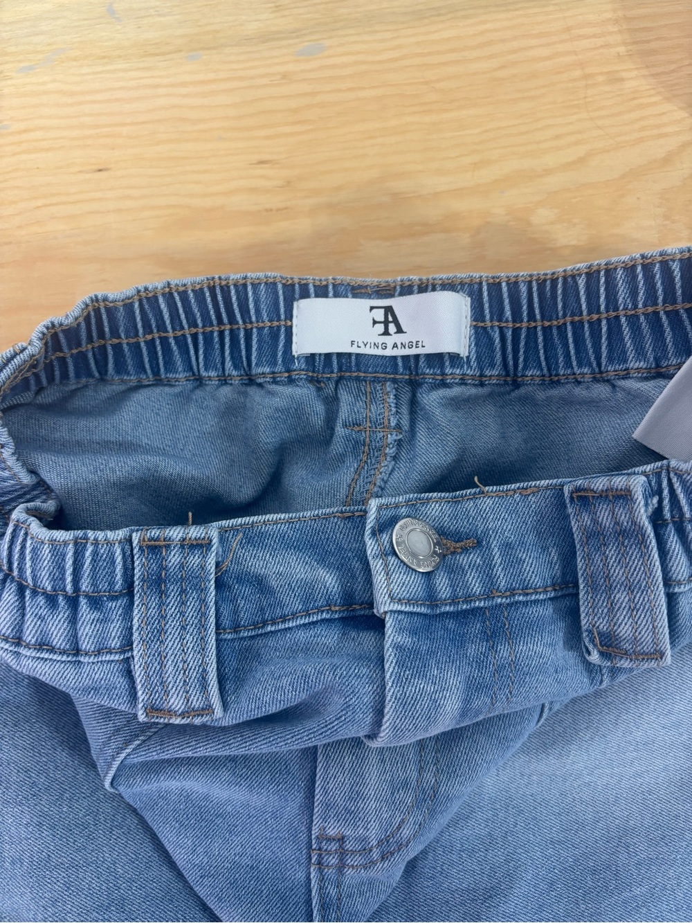 Flying Angel Women’s 9/29 Light Wash Cargo Wide Leg Jeans Elastic Waist - Picture 7 of 9